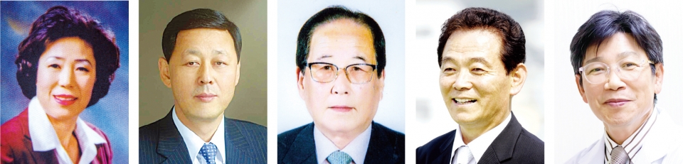 군민대상 수상자. 왼쪽부터 하미자, 박정삼, 김종도, 서관호, 김해곤 수상자